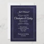 Navy Blue White 2 Sided Photo Wedding Announcement (Voorkant)