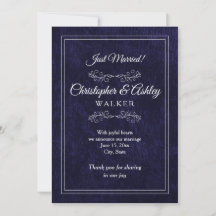 Navy Blue White 2 Sided Photo Wedding Announcement