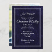 Navy Blue White 2 Sided Photo Wedding Announcement (Voorkant / Achterkant)