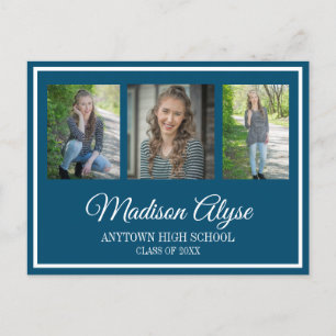 Navy Blue White 3 Foto Afstudeer Uitnodiging