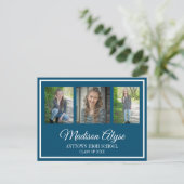 Navy Blue White 3 Foto Afstudeer Uitnodiging (Staand voorkant)