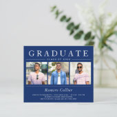 Navy Blue White 3 Photo Graduation Invitations (Staand voorkant)