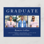 Navy Blue White 3 Photo Graduation Invitations (Voorkant)
