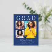 Navy Blue White 3 Photo Graduation Invitations (Staand voorkant)