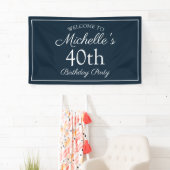 Navy Blue White 40th Birthday Party Spandoek (Insitu)