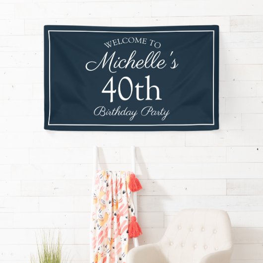 Navy Blue White 40th Birthday Party Spandoek (Insitu)