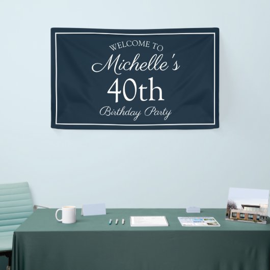Navy Blue White 40th Birthday Party Spandoek (Beurs)
