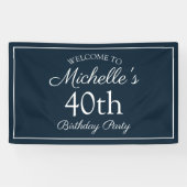 Navy Blue White 40th Birthday Party Spandoek (Horizontaal)