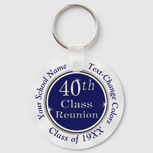Navy Blue, White 40th Class Reunion Gift Bag Ideas Sleutelhanger (Voorkant)