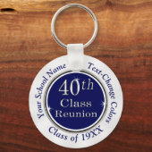 Navy Blue, White 40th Class Reunion Gift Bag Ideas Sleutelhanger (Achterkant)