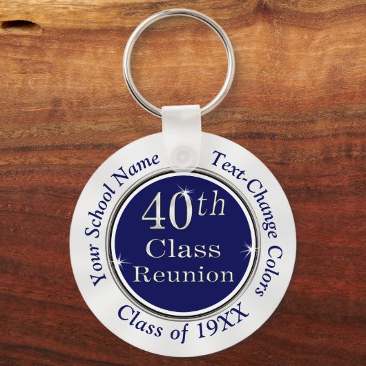 Navy Blue, White 40th Class Reunion Gift Bag Ideas Sleutelhanger (Achterkant)