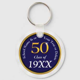 Navy Blue, White, 50 jaar KlasseReunion Souvenirs Sleutelhanger