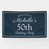 Navy Blue White 50th Birthday Party Spandoek (Horizontaal)