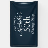 Navy Blue White 50th Birthday Party Spandoek (Verticaal)