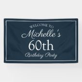 Navy Blue White 60th Birthday Party Spandoek (Horizontaal)