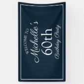 Navy Blue White 60th Birthday Party Spandoek (Verticaal)