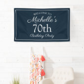 Navy Blue White 70th Birthday Party Spandoek (Insitu)