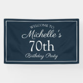 Navy Blue White 70th Birthday Party Spandoek (Horizontaal)