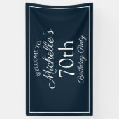 Navy Blue White 70th Birthday Party Spandoek (Verticaal)