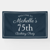 Navy Blue White 75th Birthday Party Spandoek (Horizontaal)