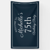 Navy Blue White 75th Birthday Party Spandoek (Verticaal)