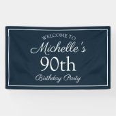 Navy Blue White 90th Birthday Party Spandoek (Horizontaal)