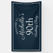 Navy Blue White 90th Birthday Party Spandoek (Verticaal)
