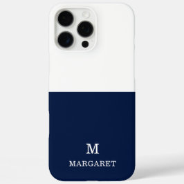 Navy Blue & White Aangepaste naam initiaal iPhone 16 Pro Max Hoesje