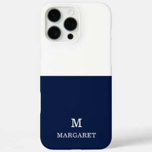 Navy Blue & White Aangepaste naam initiaal iPhone 16 Pro Max Hoesje