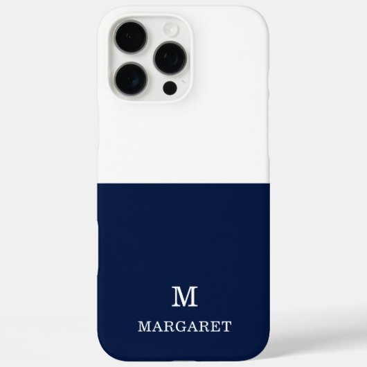 Navy Blue & White Aangepaste naam initiaal Case-Mate iPhone Case (Achterkant)