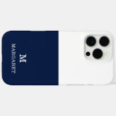 Navy Blue & White Aangepaste naam initiaal Case-Mate iPhone Case (Achterkant (horizontaal))