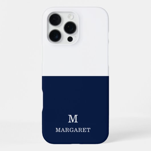 Navy Blue & White Aangepaste naam initiaal iPhone Hoesje (Achterkant)