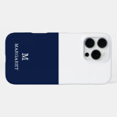 Navy Blue & White Aangepaste naam initiaal iPhone Hoesje (Achterkant horizontaal)