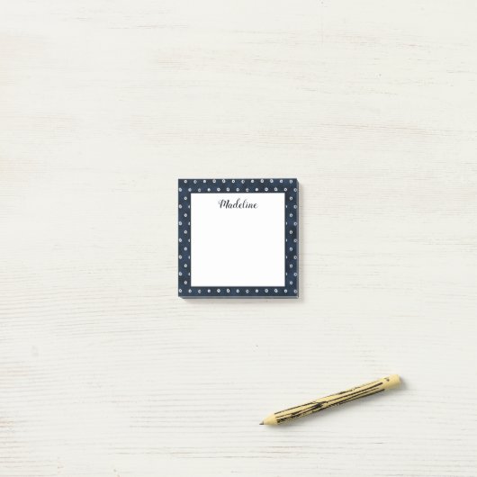Navy Blue White Abstracte Stippen Gepersonaliseerd Post-it® Notes (Op bureau)