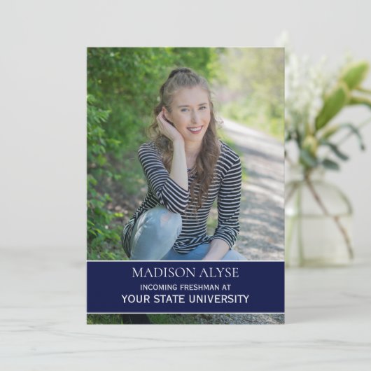 Navy Blue White Afstudeerder College Trunk Kaart (Staand voorkant)