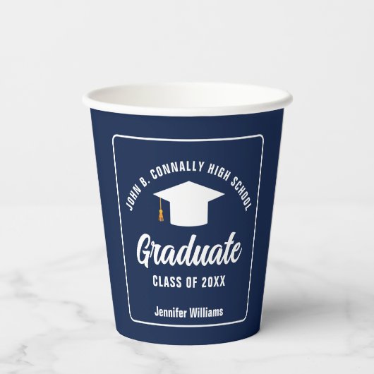 Navy Blue White Afstuderen aangepaste afstudeerfee Papieren Bekers (Achterkant)