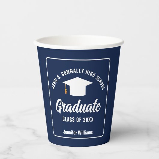 Navy Blue White Afstuderen aangepaste afstudeerfee Papieren Bekers (Voorkant)