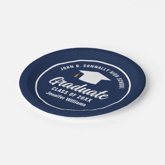 Navy Blue White Afstuderen aangepaste afstudeerfee Papieren Bordje (Gekanteld)