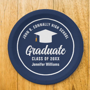 Navy Blue White Afstuderen aangepaste afstudeerfee Papieren Bordje