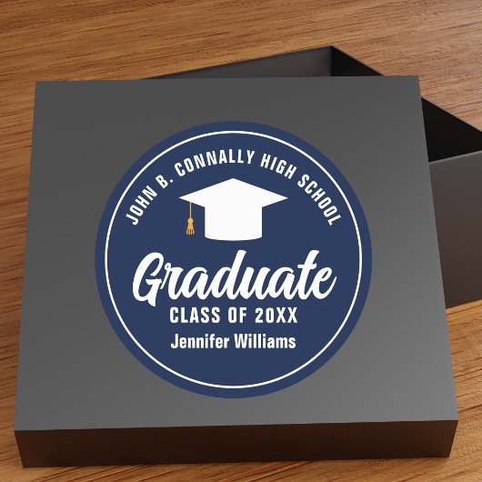 Navy Blue White Afstuderen aangepaste afstudeerfee Ronde Sticker