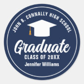 Navy Blue White Afstuderen aangepaste afstudeerfee Ronde Sticker (Voorkant)