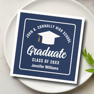 Navy Blue White Afstuderen aangepaste afstudeerfee Servet