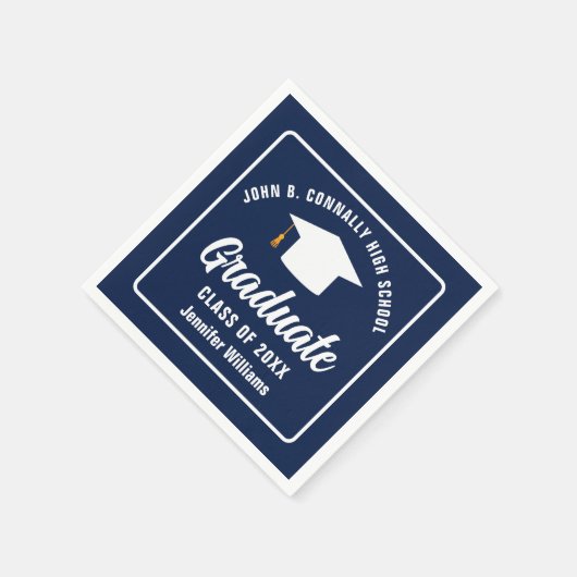 Navy Blue White Afstuderen aangepaste afstudeerfee Servet (Hoek)