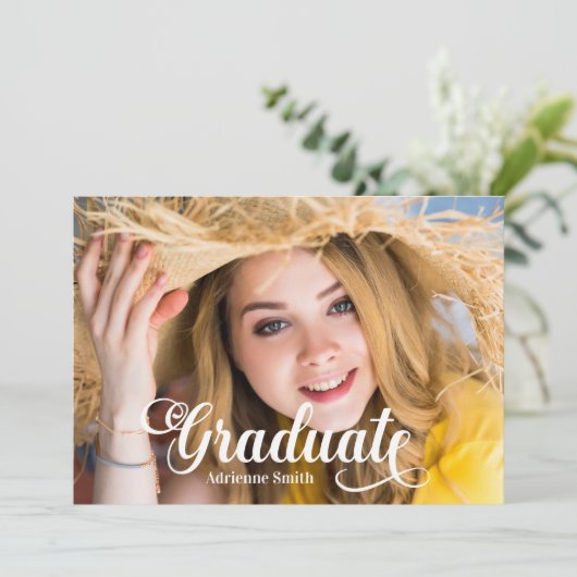 Navy Blue White Afstuderen College Kaart (Staand voorkant)