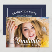 Navy Blue White Afstuderen College Kaart (Voorkant / Achterkant)