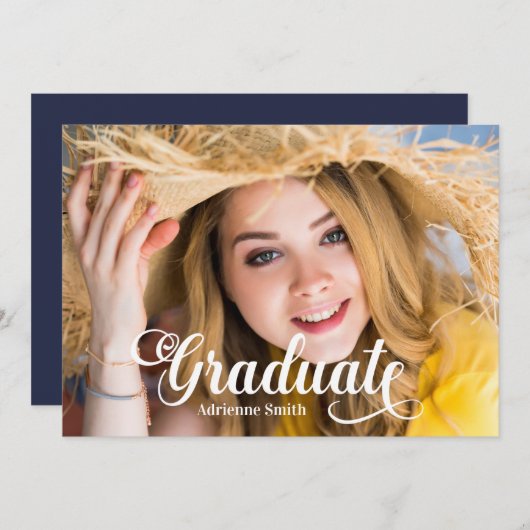 Navy Blue White Afstuderen College Kaart (Voorkant / Achterkant)