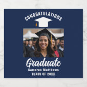 Navy Blue White Afstuderen foto Afstudeerfeest Bier Etiket (Enkel label)