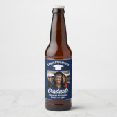 Navy Blue White Afstuderen foto Afstudeerfeest Bier Etiket (Voorkant)