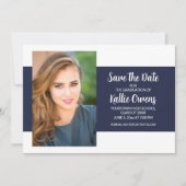 Navy Blue White Afstuderen Foto Save the Date Kaart (Voorkant)