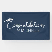 Navy Blue White Afstuderen Gefeliciteerd Spandoek (Horizontaal)